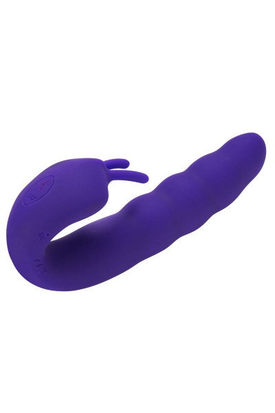 Фиолетовый вибратор Ribbed Dual Stimulator with Rolling Ball - 17 см.