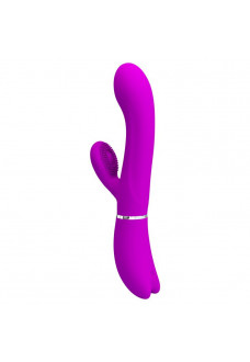 Лиловый вибратор-кролик с подвижной клиторальной щеточкой Clitoris Vibrator - 20,8 см.