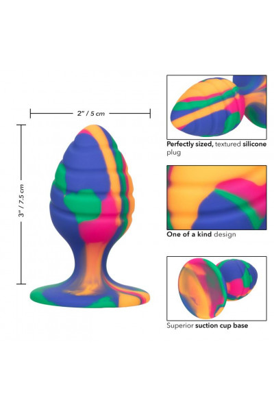 Яркая анальная пробка Cheeky Medium Swirl Tie-Dye Plug - 7,5 см.