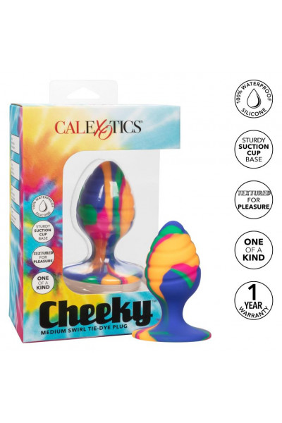 Яркая анальная пробка Cheeky Medium Swirl Tie-Dye Plug - 7,5 см.