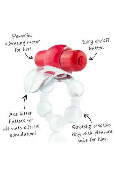 Виброкольцо с язычком и красным виброэлементом Overtime