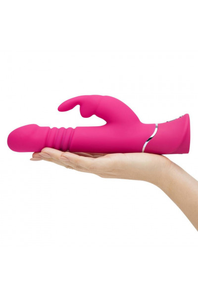 Розовый вибратор Thrusting Realistic Rechargeable Rabbit Vibrator с имитацией толчков - 22,8 см.