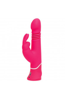 Розовый вибратор Thrusting Realistic Rechargeable Rabbit Vibrator с имитацией толчков - 22,8 см.