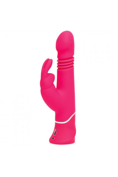 Розовый вибратор Thrusting Realistic Rechargeable Rabbit Vibrator с имитацией толчков - 22,8 см.