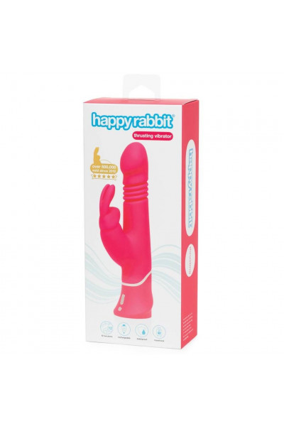 Розовый вибратор Thrusting Realistic Rechargeable Rabbit Vibrator с имитацией толчков - 22,8 см.