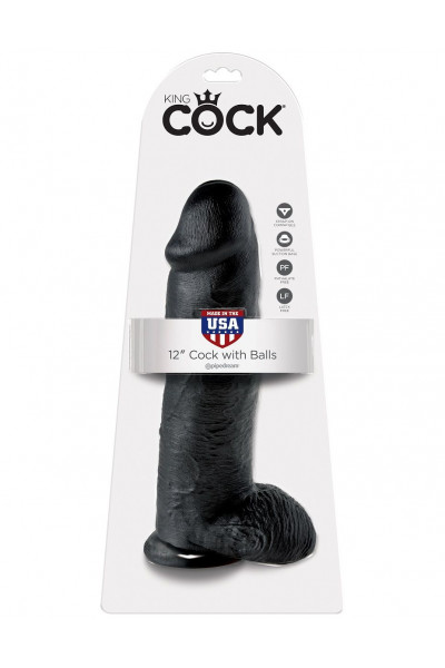 Чёрный фаллоимитатор-гигант 12  Cock with Balls - 30,5 см.