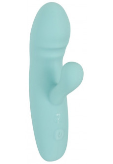 Бирюзовый мини-вибратор с клиторальным отростком Rabbit Vibrator - 15,5 см.