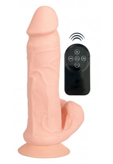 Телесный вибратор на присоске с пультом ДУ Bendable RC Vibrator with Balls - 20,8 см.