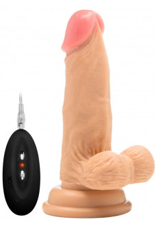 Телесный вибратор-реалистик Vibrating Realistic Cock 6  With Scrotum - 15 см.