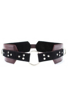 Бордовый пояс с колечками для крепления наручников Maroon Leather Belt