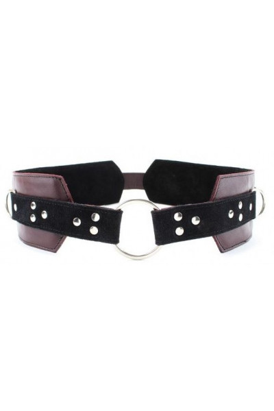 Бордовый пояс с колечками для крепления наручников Maroon Leather Belt