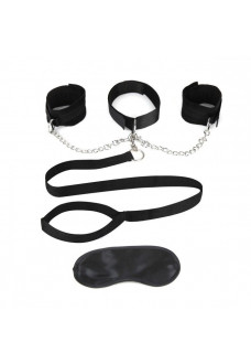 Чёрный ошейник с наручниками и поводком Collar Cuffs   Leash Set