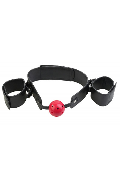 Кляп-наручники с красным шариком Breathable Ball Gag Restraint