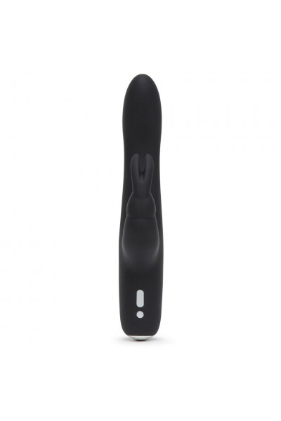 Черный вибратор с клиторальным отростком Greedy Girl Slimline Rabbit Vibrator - 22,8 см.