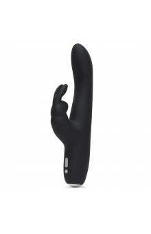 Черный вибратор с клиторальным отростком Greedy Girl Slimline Rabbit Vibrator - 22,8 см.