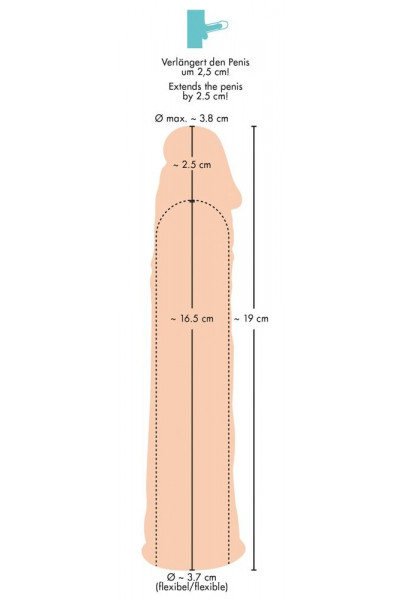 Телесная насадка-удлинитель Silicone Extension - 19 см.