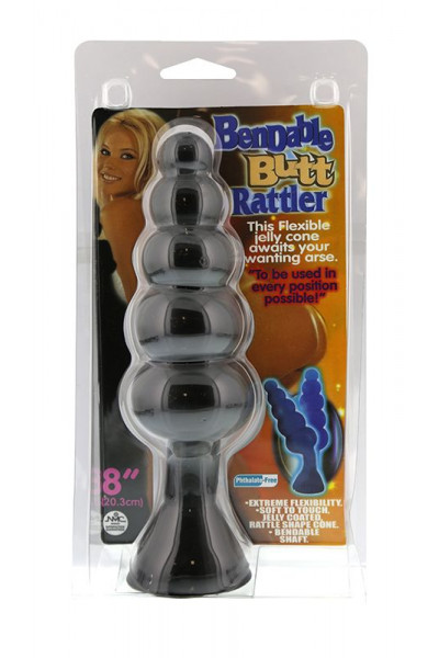 Чёрная анальная ёлочка на ножке BENDABLE BUTT RATTLER - 20,3 см.