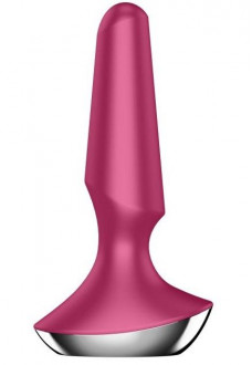 Малиновая анальная пробка с вибрацией Satisfyer Plug-ilicious 2 - 14 см.