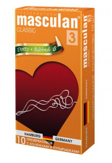 Презервативы Masculan Classic 3 Dotty+Ribbed с колечками и пупырышками - 10 шт.