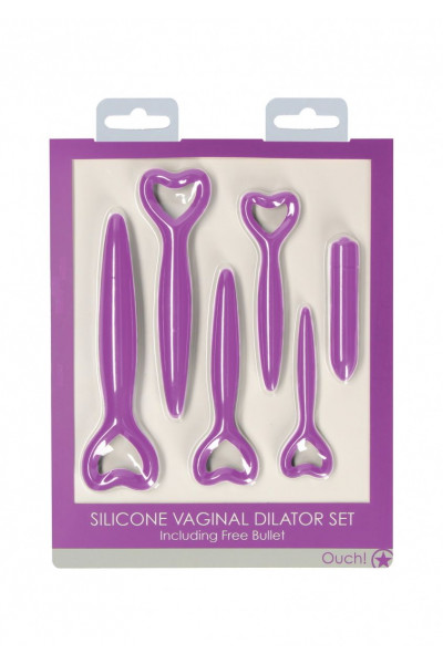 Набор фиолетовых вагинальных расширителей с вибропулей Silicone Vaginal Dilator Set