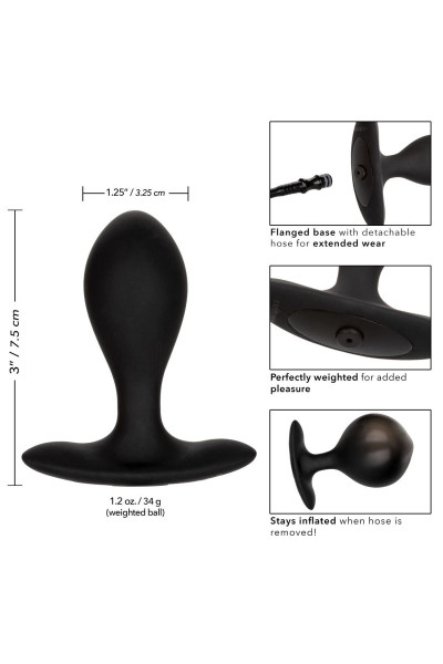 Черная расширяющаяся анальная пробка Weighted Silicone Inflatable Plug M