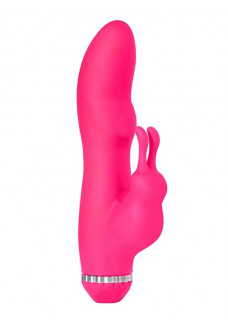 Розовый вибратор с клиторальным стимулятором PURRFECT SILICONE DELUXE RABBIT - 19 см.