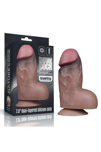 Коричневый фаллоимитатор 7.0 Dual Layered Platinum Silicone Cock - 18,2 см.