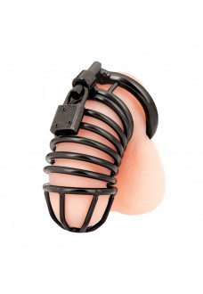 Черная металлическая клетка с замком Deluxe Chastity Cage