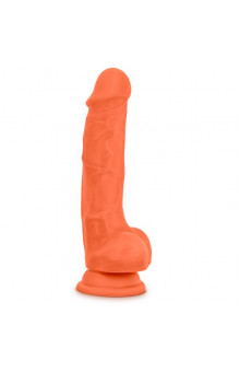 Оранжевый фаллоимитатор 7.5 Inch Silicone Dual Density Cock with Balls - 19 см.