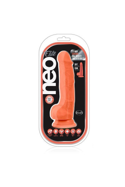 Оранжевый фаллоимитатор 7.5 Inch Silicone Dual Density Cock with Balls - 19 см.