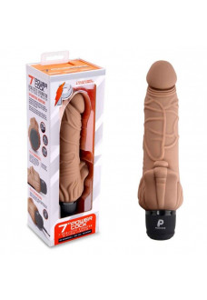 Кофейный вибратор-реалистик с клиторальными лепестками 7  Realistic Vibrator - 21,5 см.