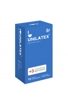 Классические презервативы Unilatex Natural Plain - 12 шт. + 3 шт. в подарок