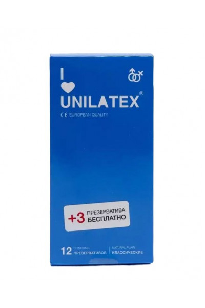 Классические презервативы Unilatex Natural Plain - 12 шт. + 3 шт. в подарок