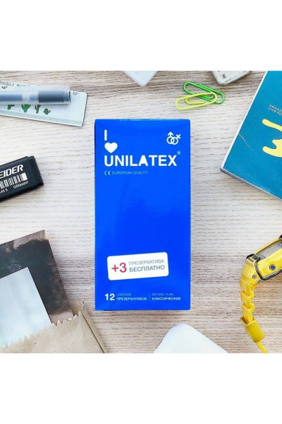 Классические презервативы Unilatex Natural Plain - 12 шт. + 3 шт. в подарок