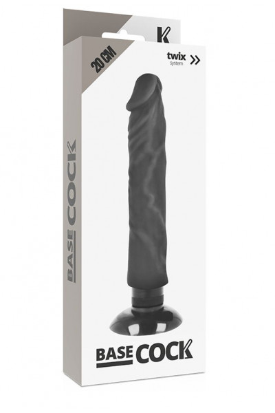 Черный вибратор на присоске Basecock Realistic Vibrator 2in1 - 20 см.