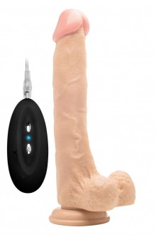 Телесный вибратор-реалистик Vibrating Realistic Cock 10  With Scrotum - 27 см.