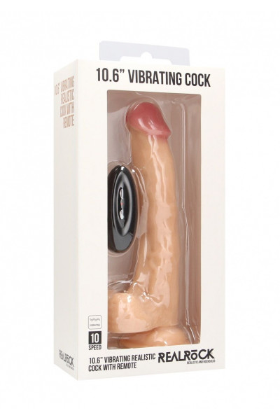 Телесный вибратор-реалистик Vibrating Realistic Cock 10  With Scrotum - 27 см.