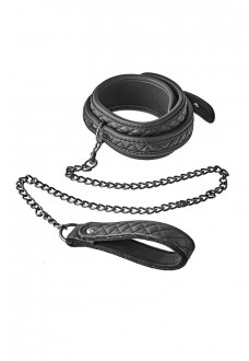 Черный ошейник с поводком COLLAR LEASH DIAMOND