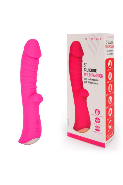 Ярко-розовый вибромассажер 5  Silicone Wild Passion - 19,1 см.