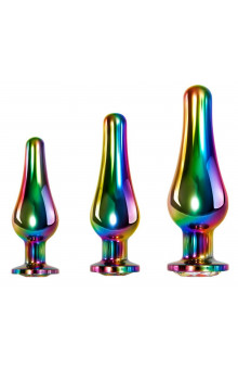 Набор из 3 радужных анальных пробок Rainbow Metal Plug Set