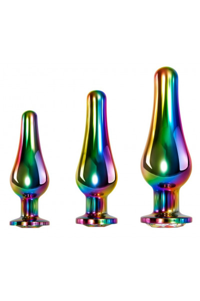 Набор из 3 радужных анальных пробок Rainbow Metal Plug Set