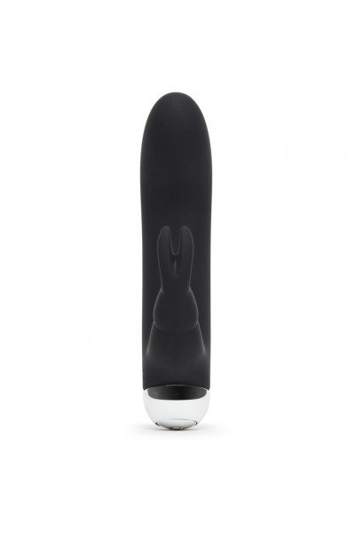 Черный вибратор с клиторальным отростком Greedy Girl Mini Rabbit Vibrator - 14 см.