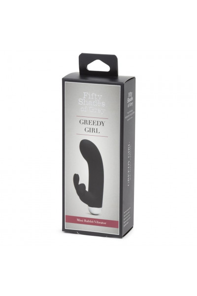 Черный вибратор с клиторальным отростком Greedy Girl Mini Rabbit Vibrator - 14 см.