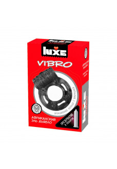 Чёрное эрекционное виброкольцо Luxe VIBRO  Африканский Эль Дьябло  + презерватив