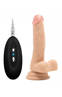 Телесный вибратор-реалистик Vibrating Realistic Cock 7  With Scrotum - 18 см.