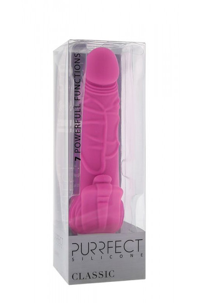 Розовый вибратор с лепестками у основания PURRFECT SILICONE CLASSIC 7INCH PINK - 18 см.