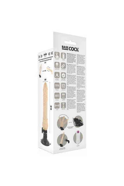 Телесный вибромассажер на мощной присоске Basecock Realistic Vibrator Remote Control - 19,5 см.