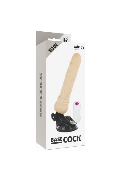 Телесный вибромассажер на мощной присоске Basecock Realistic Vibrator Remote Control - 19,5 см.