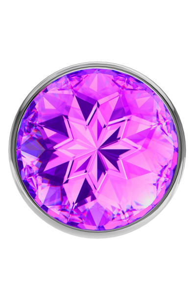 Большая серебристая анальная пробка Diamond Purple Sparkle Large с фиолетовым кристаллом - 8 см.