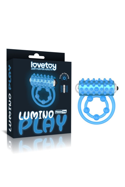 Голубое, светящееся в темноте виброкольцо Lumino Play Vibrating Penis Ring